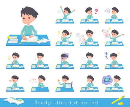Flat type blue clothing boy Study Stock Illustration