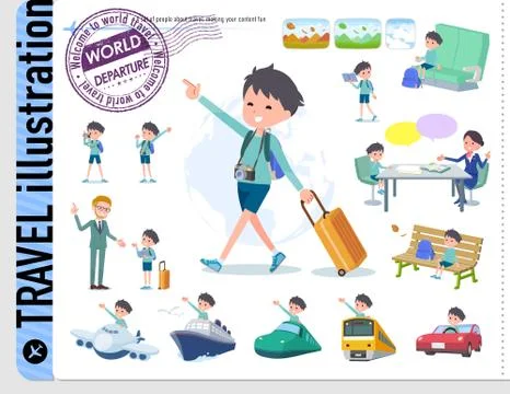 Flat type blue clothing boy travel Stock Illustration