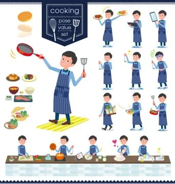 Flat type Blue clothing glass dad cooking Stock Illustration