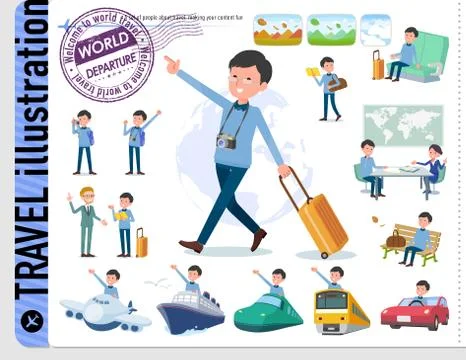 Flat type Blue clothing glass dad travel Stock Illustration