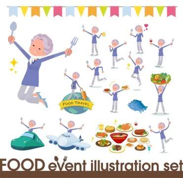 Flat type blue one piece old women food festival Illustrazione stock