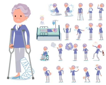 Flat type blue one piece old women sickness Stock Illustration