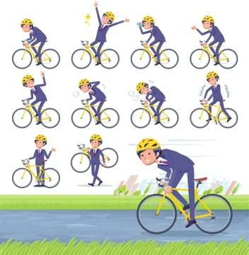 Flat type blue suit curly hair men road bike Stock Illustration