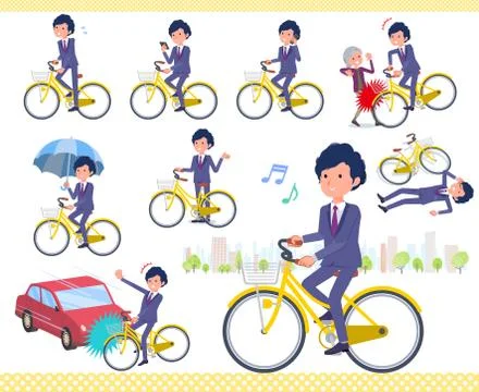 Flat type blue suit curly hair men city cycle Illustrazione stock