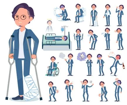 Flat type blue suit Glasses man sickness Stock Illustration