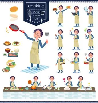 Flat type blue suit Glasses man cooking Illustrazione stock