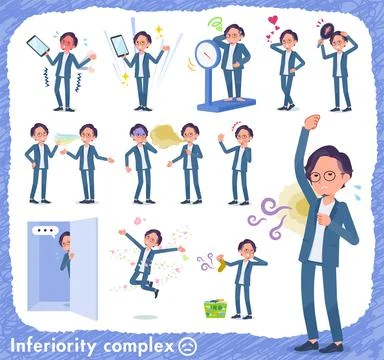 Flat type blue suit Glasses man complex Stock Illustration