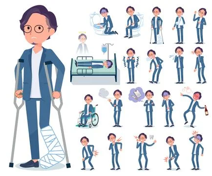 Flat type blue suit Glasses man sickness Stock-Illustration