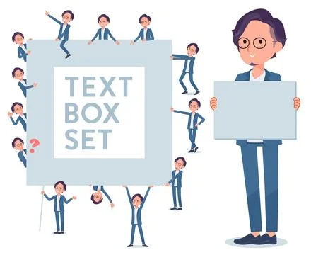 Flat type blue suit Glasses man text box Stock Illustration