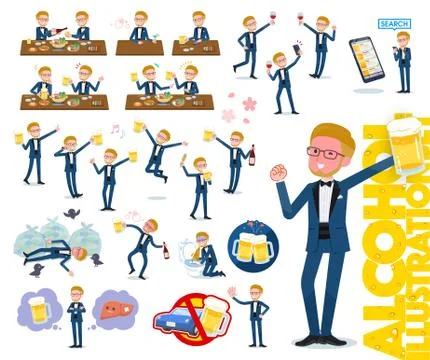 Flat type blue tuxedo men alcohol Stockillustratie