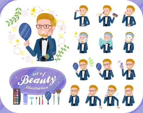 Flat type blue tuxedo men beauty Stock Illustration