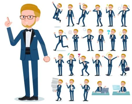 Flat type blue tuxedo men emotion イラスト素材