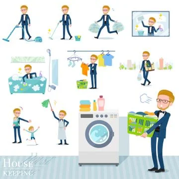 Flat type blue tuxedo men housekeeping Illustrazione stock