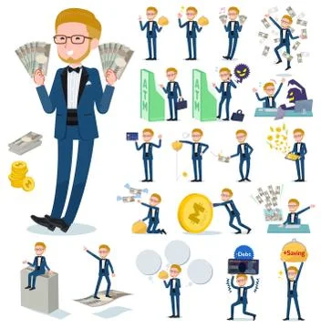 Flat type blue tuxedo men money Иллюстрация
