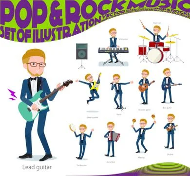 Flat type blue tuxedo men pop music Stock Illustration
