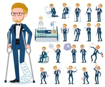 Flat type blue tuxedo men sickness 스톡 일러스트