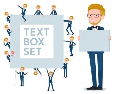 Flat type blue tuxedo men text box Stock Illustration