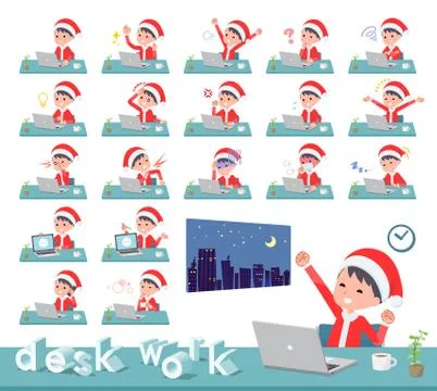 Flat type boy Santa Claus desk work Stock Illustration