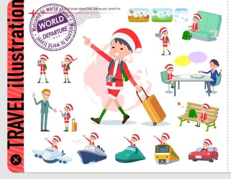 Flat type boy Santa Claus travel Stock Illustration