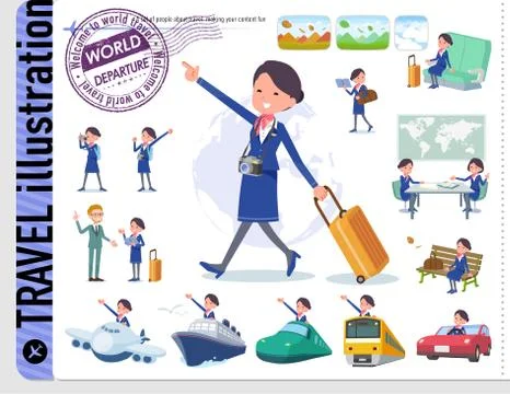 Flat type Cabin attendant blue woman travel Stock Illustration