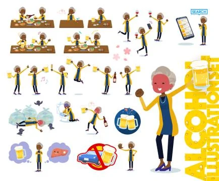 Flat type cardigan black old women alcohol Stock Illustration