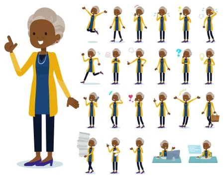 Flat type cardigan black old women emotion Stock Illustration