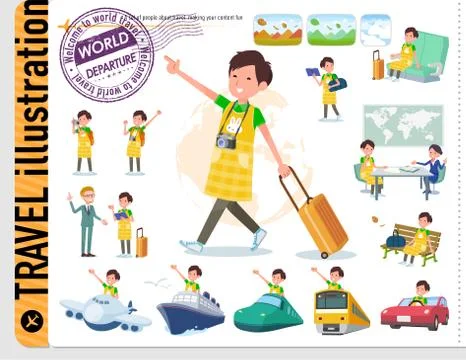 Flat type Childminder men travel Stock Illustration