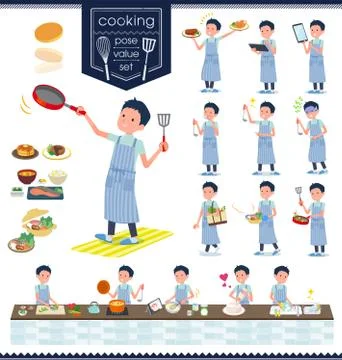Flat type chiropractor men cooking Stock Illustration