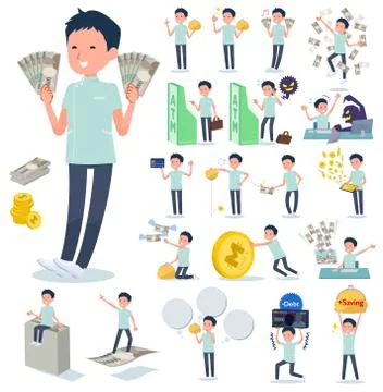 Flat type chiropractor men money Stock Illustration