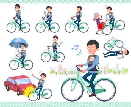 Flat type Dad and baby city cycle Stock Illustration