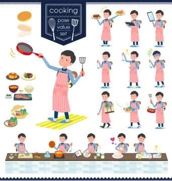 Flat type Dad and baby cooking Stock Illustration