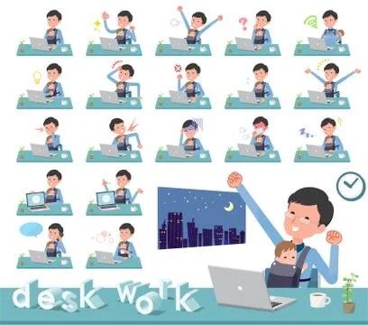 Flat type Dad and baby desk work Stock Illustration