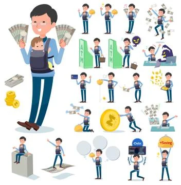 Flat type Dad and baby money 库存插图