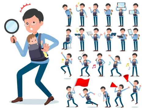 Flat type Dad and baby Action Stock Illustration