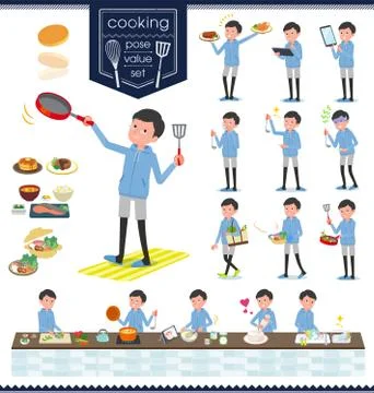 Flat type dad Blue sportswear cooking Stock Illustration