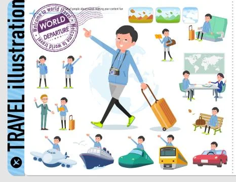 Flat type dad Blue sportswear travel Stock Illustration