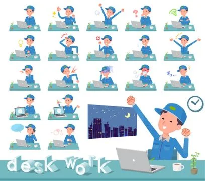 Flat type Delivery men desk work Stock Illustration
