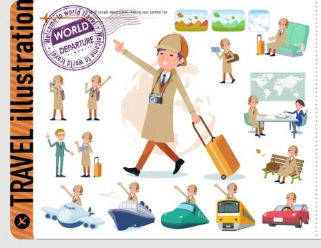 Flat type Detective man travel Stock Illustration