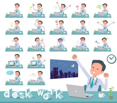 Flat type Doctor old man desk work Stock Illustration