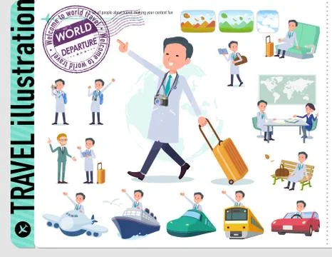 Flat type Doctor old man travel Stock Illustration