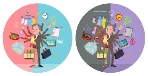 Flat type Double suit old men mulch task switch Stock Illustration