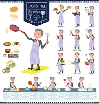 Flat type Double suit old men cooking 스톡 일러스트