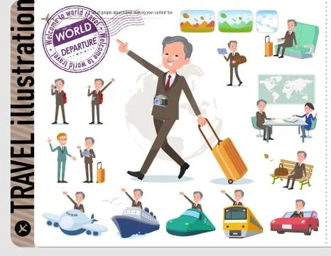 Flat type Double suit old men travel Stock Illustration