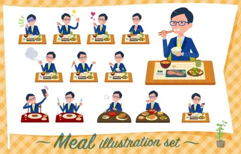 Flat type glasses Honest man Meal Illustrazione stock