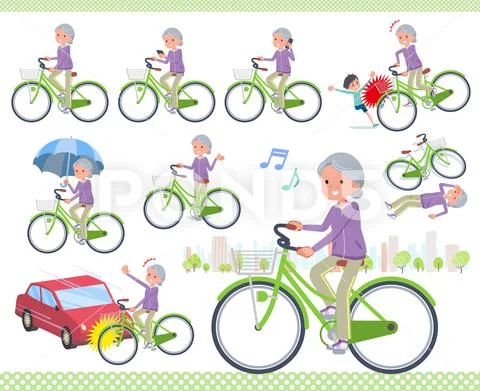 Flat type grandma Sportswear city cycle Stock Illustration