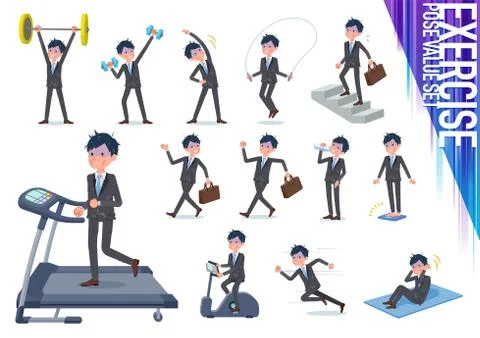 Flat type Gray suit businessman Bad condition exercise Stock Illustration