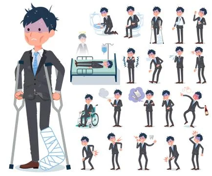 Flat type Gray suit businessman Bad condition sickness Illustrazione stock