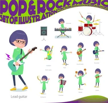 Flat type Green clothes Glasses girl pop music Stock Illustration