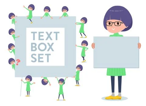 Flat type Green clothes Glasses girl text box Stock Illustration