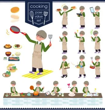Flat type green Coach jacket man cooking Illustrazione stock